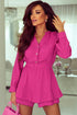 Solid Textured Tiered Ruffled Buttoned Long Sleeve Romper