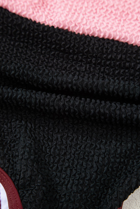 Textured Crinkle Scoop Neck High Waist Bikini Set