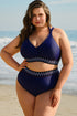 Embroidered Trim Wrap Tie High Waisted Plus Size Swimwear