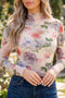 Floral Sheer Mesh Thumbhole Slim Fit Long Sleeve Top