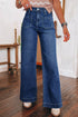High Rise Wide Leg Pocketed Stretch Denim Jeans