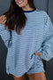 Striped Long Sleeve Oversized Top Pocketed Two Piece Short Set