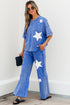 Acid Wash Star Applique Rolled Trim Pants Set