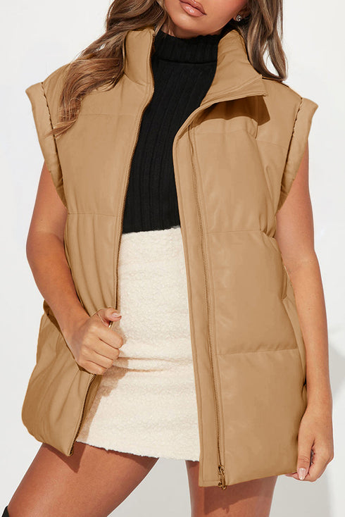 Pure Polyester Oversized Stand Collar Zip Vest