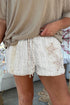 Textured Lace Floral Star Patch Drawstring Shorts