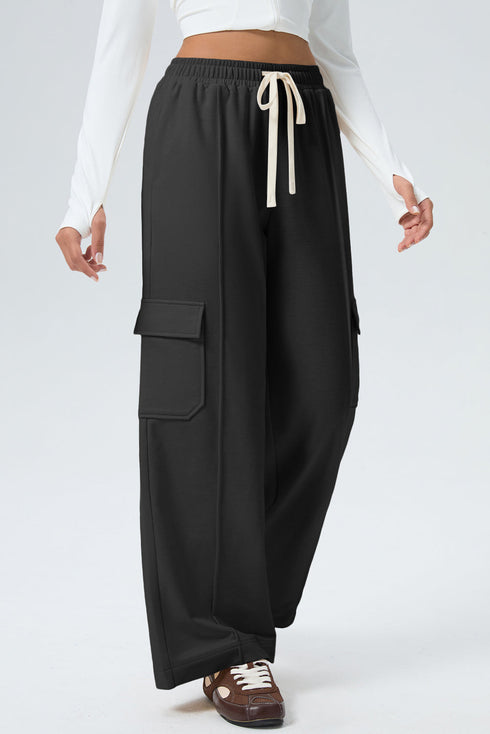 Drawstring Elastic Waist Cargo Patch Pocket Pants