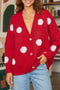 Oversized Polka Dot Button Front V Neck Cardigan
