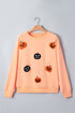 Embroidered Pumpkin Graphic Face Drop Shoulder Sweatshirt