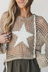 Acrylic Star Pattern Crochet Hooded Drawstring Sweater
