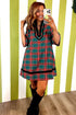 Plaid Velvet Trim Pockets Short Shift Mini Dress