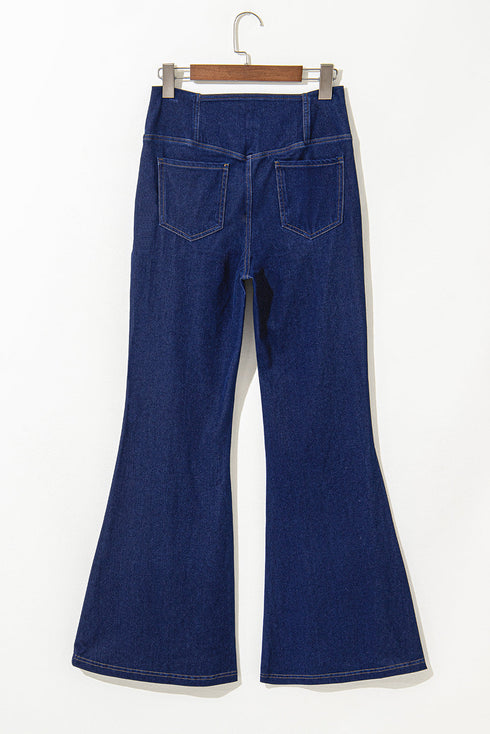 High Stretch Crossed Waist Flare Knit Denim Jeans