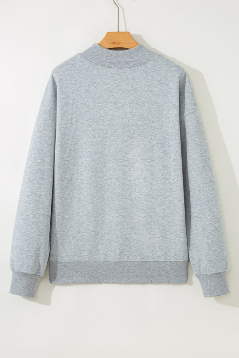 Hello Embroidered Pumpkin Graphic Mock Neck Sweatshirt