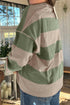 Striped Zipper Seam Detail Loose Long Sleeve Pullover Top