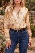 Floral Lace Trim Button Down Long Sleeve Blouse