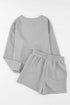 Textured Long Sleeve Top And Drawstring Lounge Short Sets
