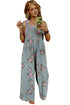 Pleated High Waist Floral Wide Leg Denim Jumpsuit