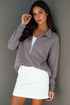 Waffle Textured Collar Half Zip Pocketed Drop Shoulder Sweatshirt