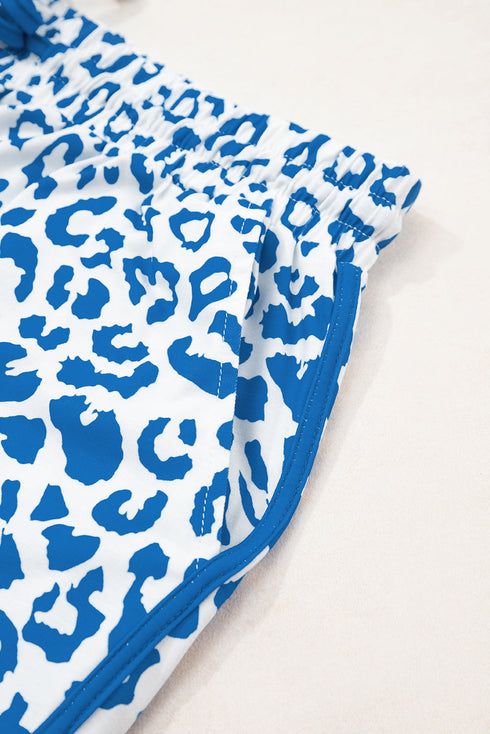 All Over Leopard Print Lace Up Accent Trim Shorts