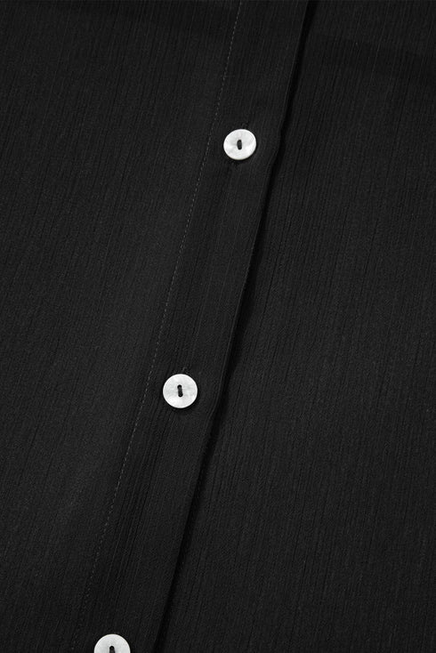 Sheer Long Sleeve Button Down Collar Beach Shirt