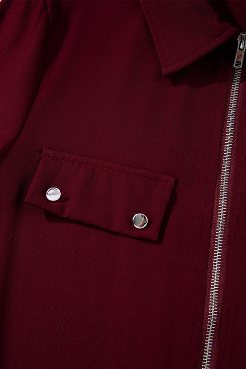 Collared Tab Sleeve Zip Up Flap Detail Casual Jacket