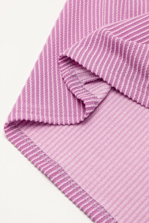 Corded Ribbed Knit Loose Fit Tee And Short Set