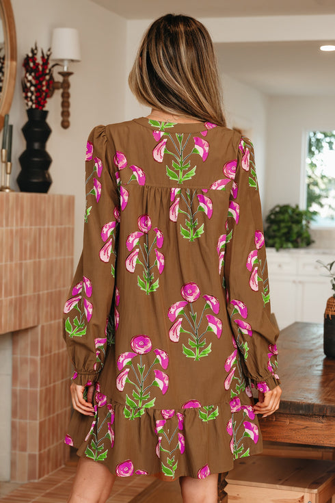 Bohemian Tunic Puff Sleeve Ruffled Babydoll Floral Dress