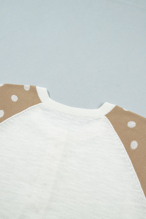 Polka Dot Button V Neck Long Sleeve Sweater