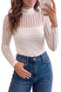 Sculpted Textured Sheer Lace High Neck Long Sleeve Top
