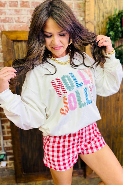 Applique Slogan Round Neck Long Sleeve Sweatshirt