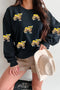 Sequined Western Print Long Sleeve Pullover Sweatshirt