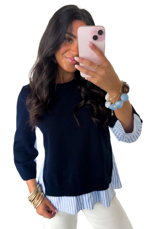 Drop Shoulder Long Sleeve Striped Pullover Sweater