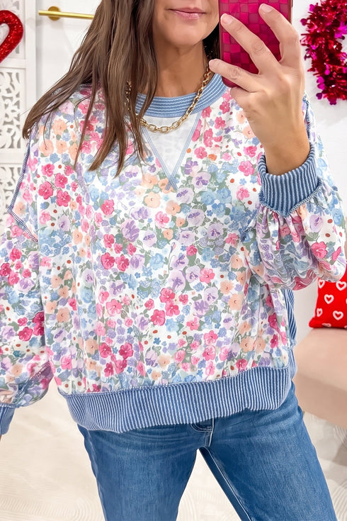 All Over Floral Print Round Neck Long Sleeve Top