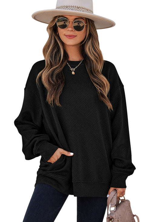 Textured Round Neck Drop Shoulder Pullover Sweatshirt