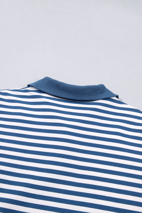 Striped Trim Raw Seam Split Hem Loose Pullover Sweatshirt