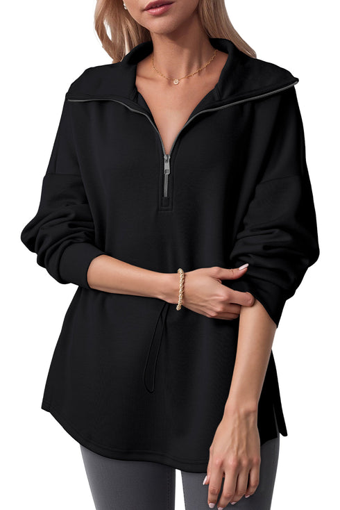 Half Zip Collar Drawstring Waist Pullover Sweatshirt