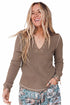 Ribbed V Neck Stitched Detail Long Sleeve Top