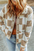 Checkered Plaid Sherpa Fleece Snap Button Jacket