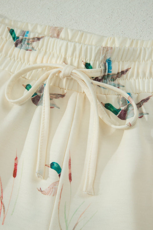 Mallard Duck Print Oversized Tee Drawstring Short Set