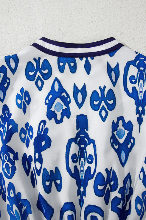 Floral Puff Short Sleeve V Neck High Waist Maxi Dress