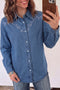 Western Embroidered Collar Long Sleeve Denim Blouse
