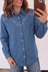 Embroidered Collar Western Long Sleeve Denim Shirt
