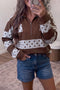 Stripe Patchwork Polka Dot Quarter Zip Long Sleeve Top