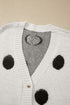 Polka Dot Button Front Oversized V Neck Cardigan