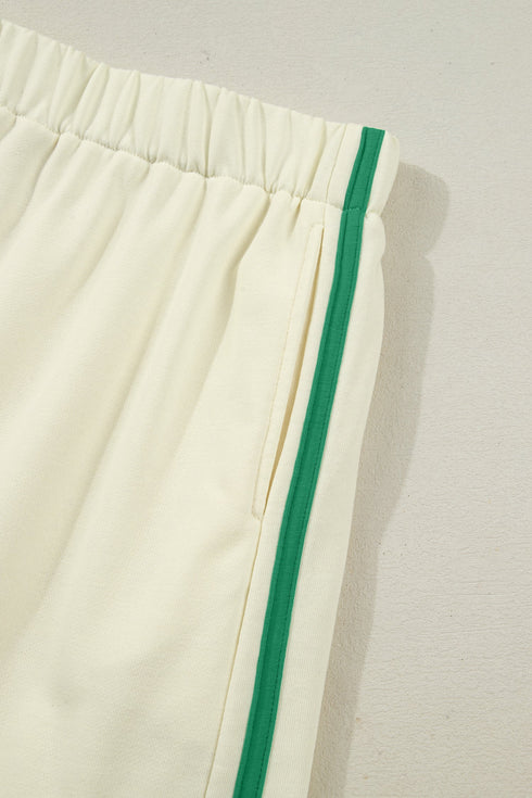 Ribbed Patchwork Trim Sporty V Neck Two Piece Set