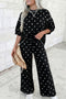 Loose Polka Dot Half Sleeve Top Elastic Waist Pant Set