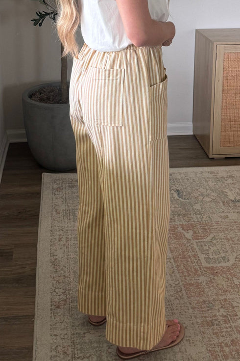 Striped Ribbon Drawstring Waist Full Length Shift Pants
