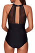 High Neck Mesh Insert Ruched Halter Tankini Top