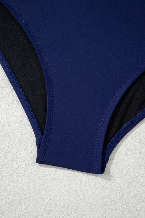 Geometric Ikat Ruffle Trim Strap Tankini Top