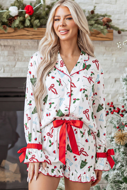 Ruffle Cuff Long Sleeve Printed Lounge Set