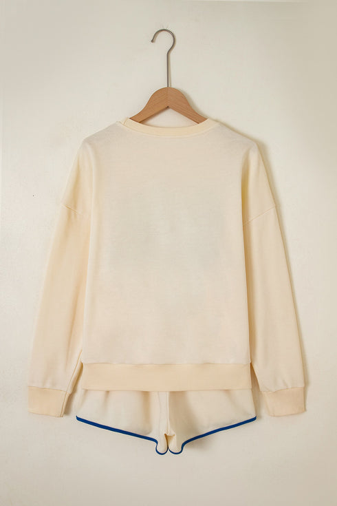 Crewneck Long Sleeve Pullover Athleisure Short Set